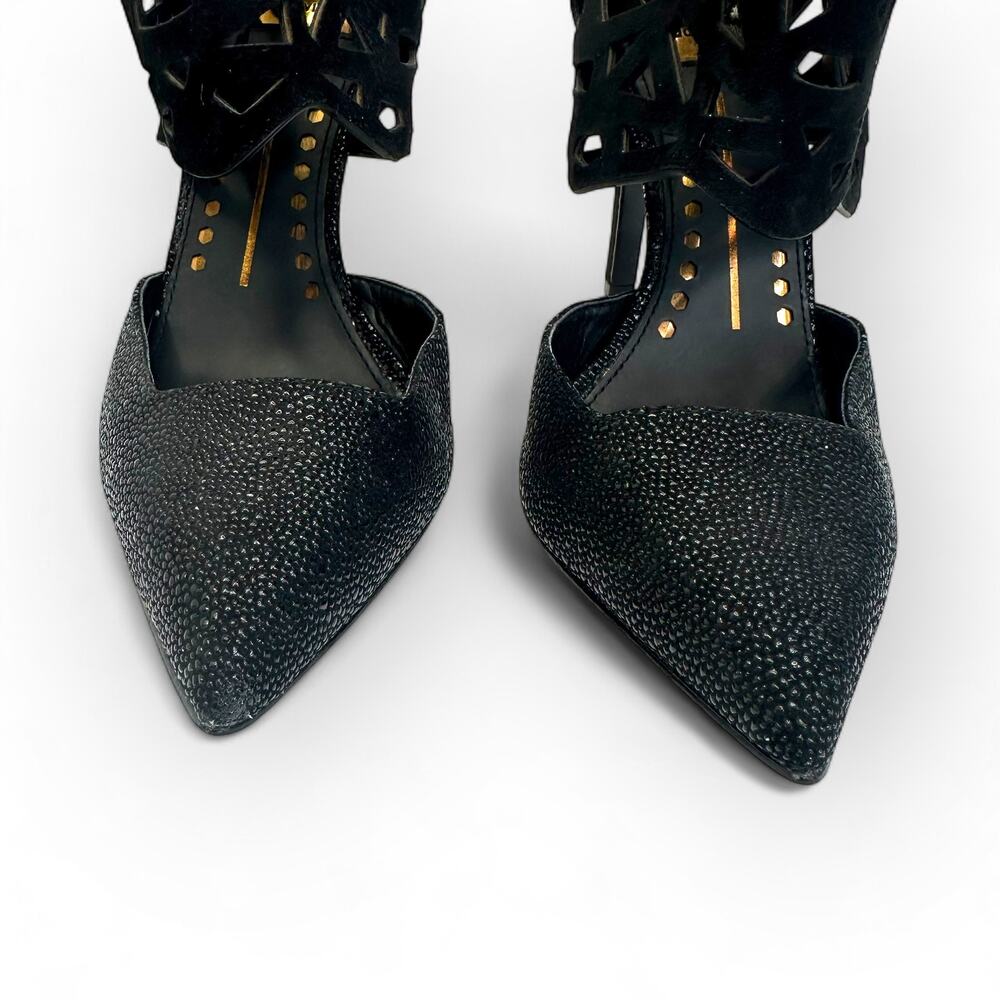 Dolce Vita Women's Kayden Pumps Size 6.5 Black Nubuck Leather Cutout Heels - Picture 4 of 12